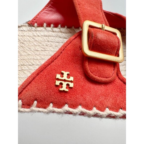 TORY BURCH Orange Suede Double Buckle Espadrille Slide Sandals, Size 7.5 - Picture 4 of 13